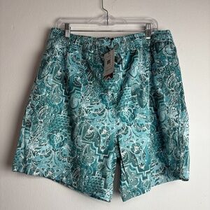 NWT Robert Graham Drew Floral Print Drawstring Swim Trunks Sage Damask 2XL